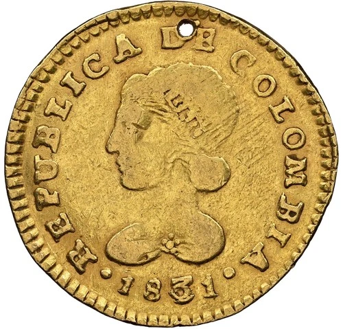 Colombia - 1831/21 Escudo - NGC VF Details - EXTREMELY RARE "KEY" TO THE SERIES!