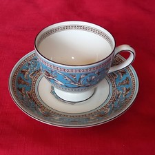 WEDGWOOD 'TURQUOISE FLORENTINE' BONE CHINA TEA CUP & SAUCER