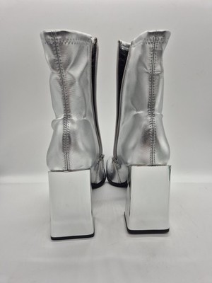 Gianni Bini Women's Boots Size 7.5 Silver Mirror Block Heel Square