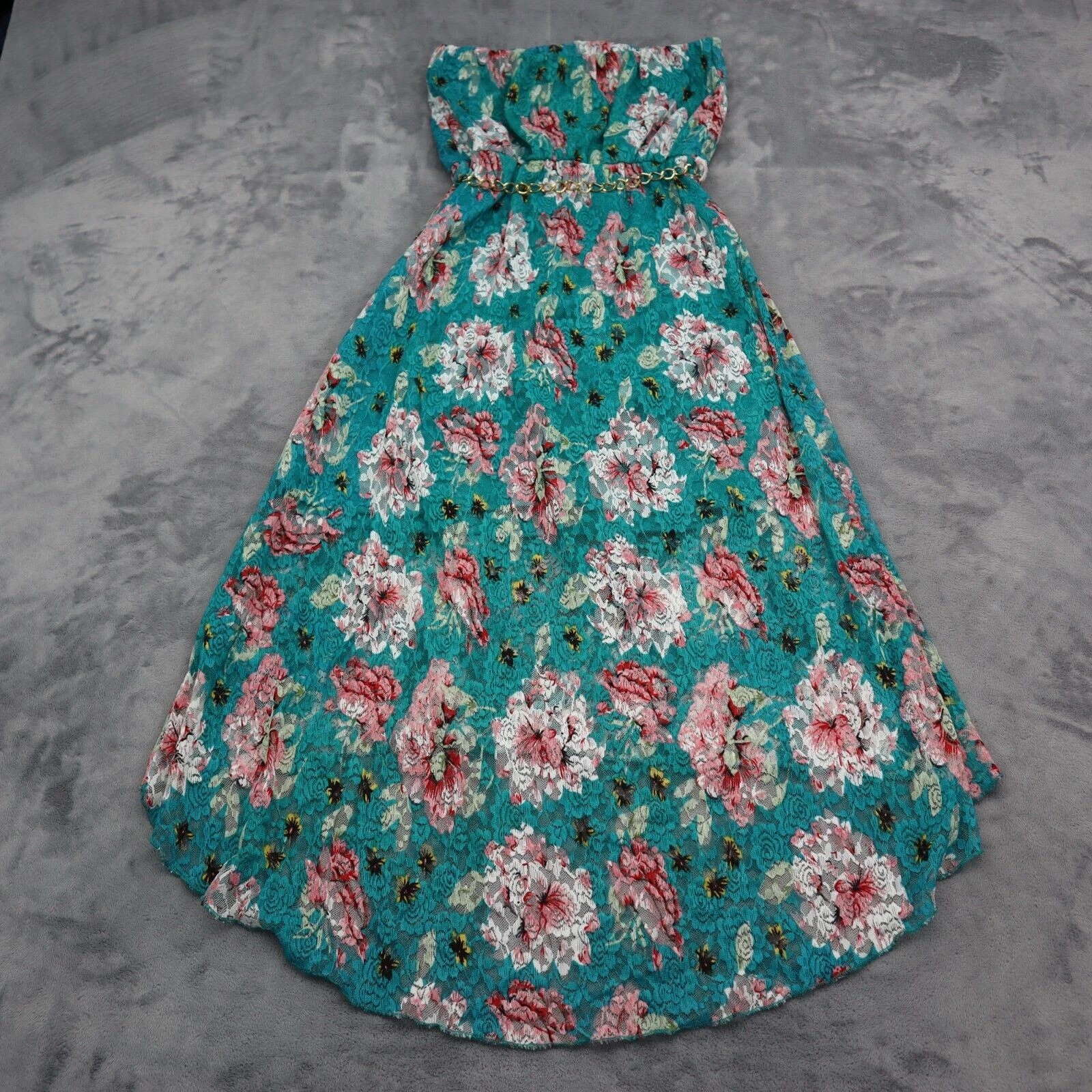 VETEMENTS Abito Diva Apparel donna S blu maglia floreale senza spalline cintura alto basso outwear