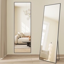 Image of Black Full Length Mirror 160x50cm Aluminium Frame Freestanding Wall Mounted