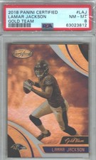 2018 Lamar Jackson Panini Certified GOLD Team ROOKIE CARD PSA 8 (SHORT PRINT!). rookie card picture