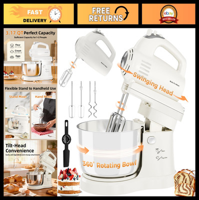 2-in-1 3.2QT Stand Mixer with Auto-Rotating Bowl, 5-Speed Electric Kitchen Mixer