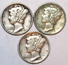 (3) Mercury Dimes - 1942D 1942P 1942S - VF/XF - #0472ED - FREE SHIPPING