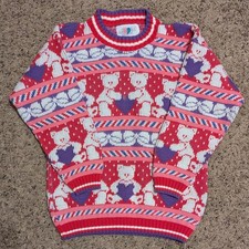 Heartworks Vintage 90s Girls Small Teddy Bear Sweater Pink Purple Fair Isle