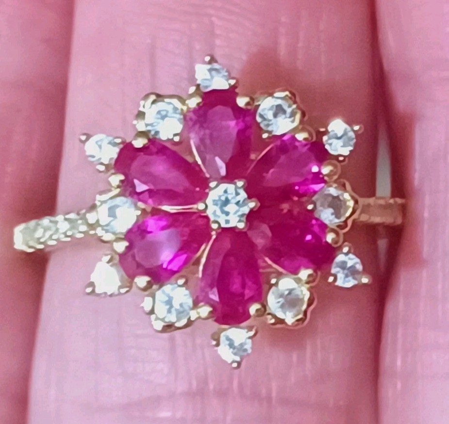 YG Over Sterling Silver Lab Created Ruby & White … - image 3