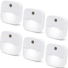 Plug-In Night Light LED Motion Sensor Activated Bathroom Kitchen Hallway 6-Pack