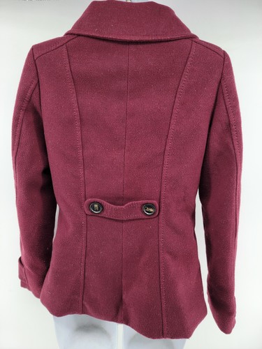 H&M Womens Burgundy Peacoat Jacket Size 2 Double Breasted Winter Coat - Picture 3 of 9