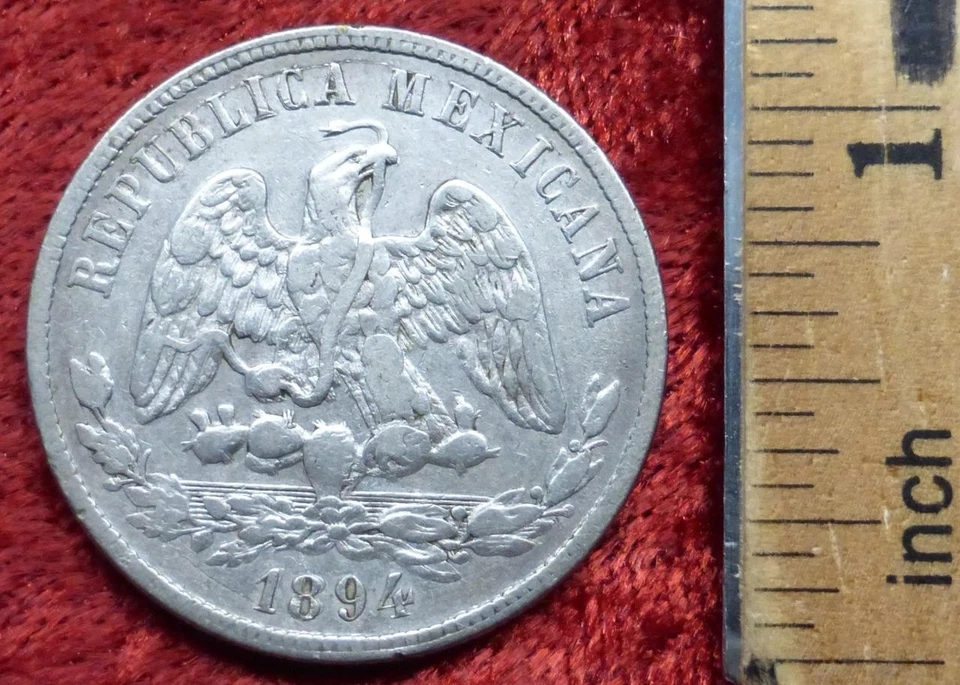 Серебряная монета 50 сентаво 1894 Ho G Мексика, низкий тираж мексиканская монета 50C, XF - Изображение 3 из 4