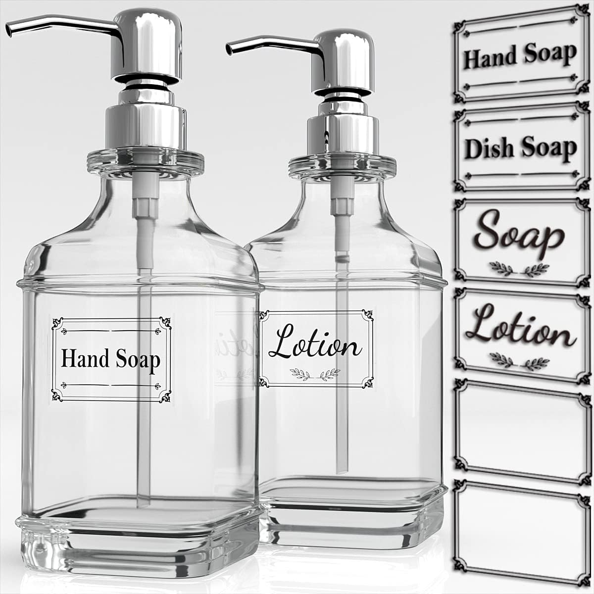 Soap Dispenser - 2 Pack, 18 Oz Antique Design Thick Glass Hand Soap Dispensers;-image