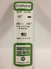 Evergreen # 167 Styrene Strip .080" Thick - 14" Long x .156" pkg(8) A Scale MIB