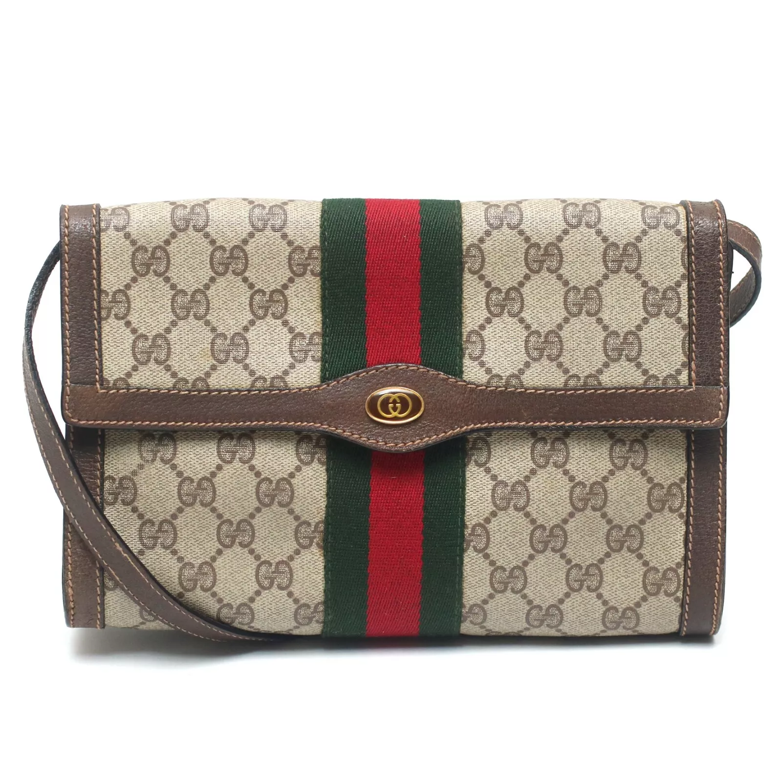 Gucci vintage vintage Sherry Line GG Supreme sac à bandoulière cuir × toile PVC