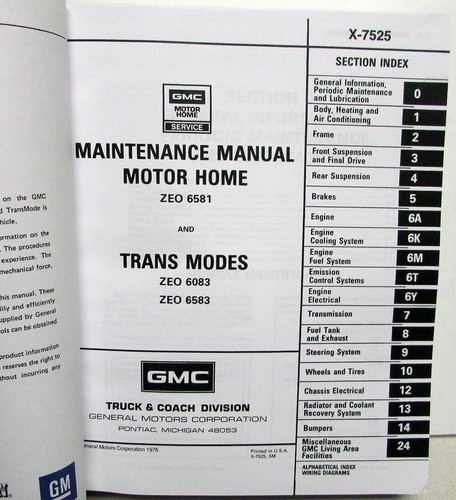 1975-1976 GMC Motorhome Service Shop Repair Manual ZEO 6581 6083 6583 - Picture 2 of 10