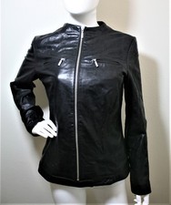Halogen Black Genuine Leather Biker Jacket Zip Front And Pockets M
