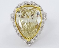 Pear Shape Natural Fancy Yellow 9.46 ct Diamond 18K 2-T Gold Engagement Ring GIA