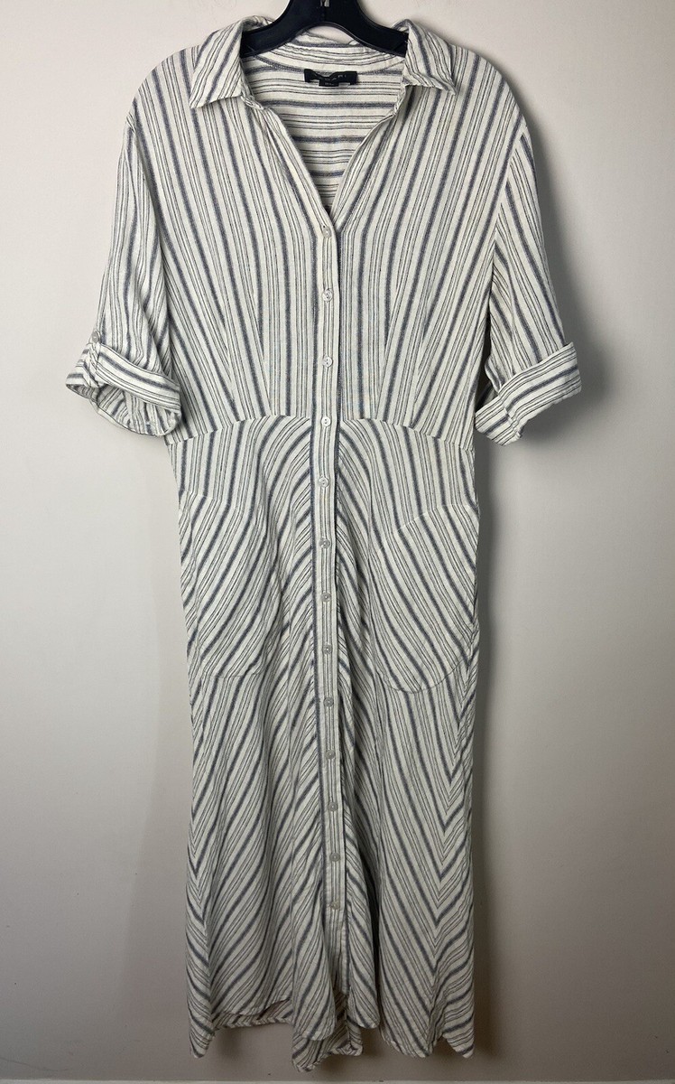 Tahari Midi A-Line Striped Dress Linen Blend Size S