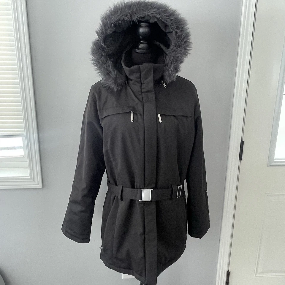 Descente Women's 10 Black Belted Parka Ski Jacket w/ Removable Fur Hood M/L - Image 2 of 4