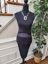 Fashion Nova Women's Black Rayon Mock Neck Sleeveless Pencil Knee Length Dress S