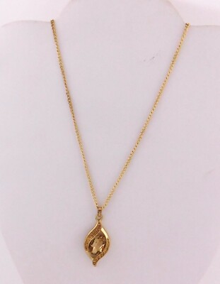 Monet 17'' Gold Chain Necklace Glass Pendant Rhinestones