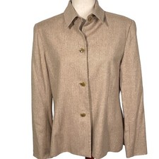 Jones New York Blazer Women 10 Brown Herringbone Limoges Career Neutral Silk NWT