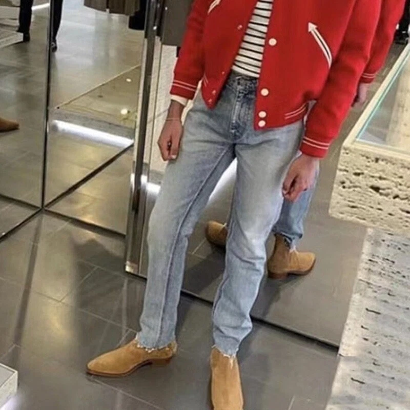 Retro Mens Pointed Toe Chelsea Ankle Boots Real Suede Leather Zipper Nightclub 9 - Image 3 of 4