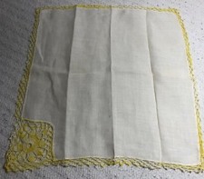 Vintage Handkerchief Yellow Crocheted Flower Border and Accent Corner Retro EUC