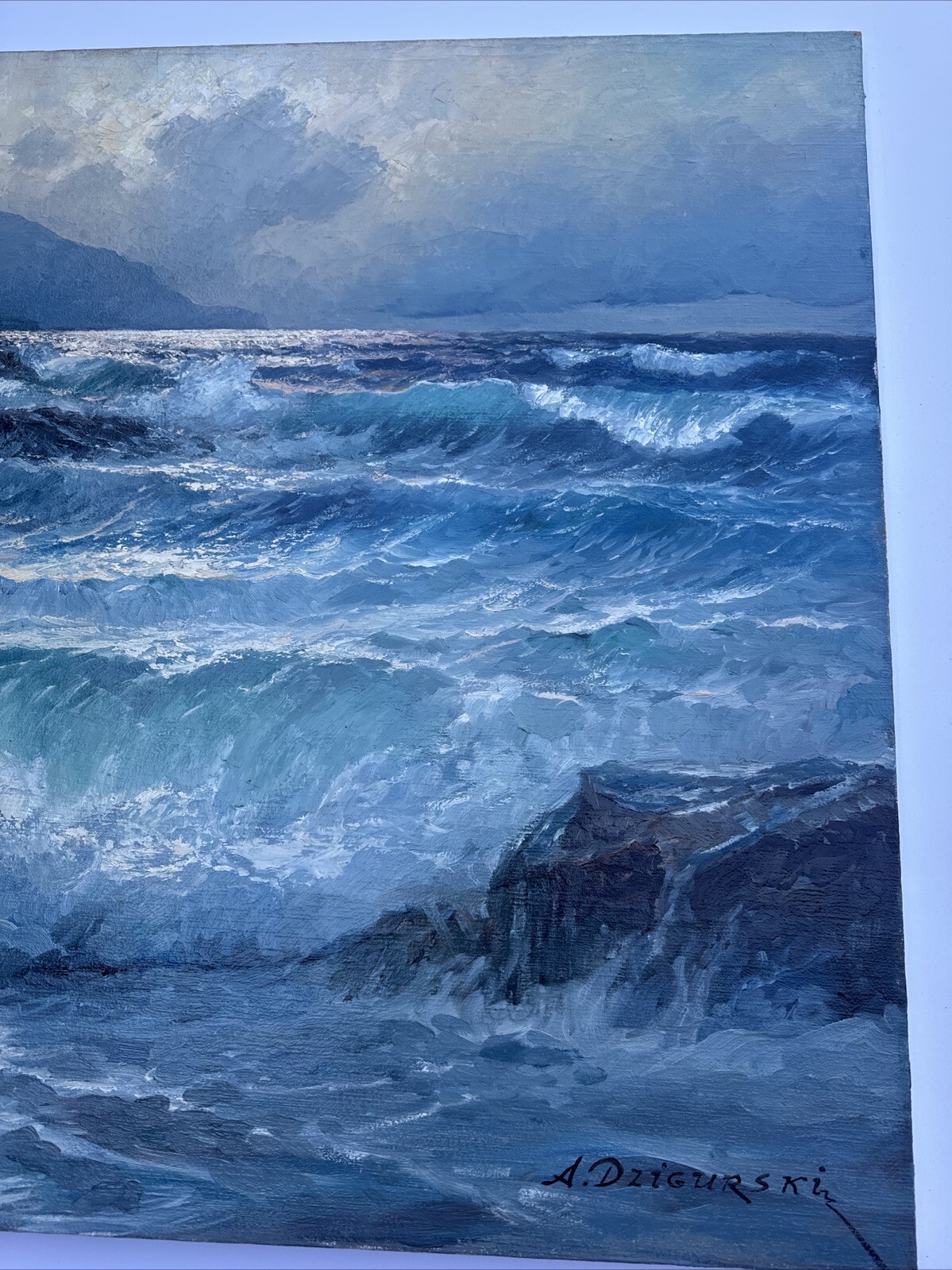 ALEXANDER DZIGURSKI PAINTING LARGE FINEST COASTAL 40 INCHES BEACH LISTED FAMOUS