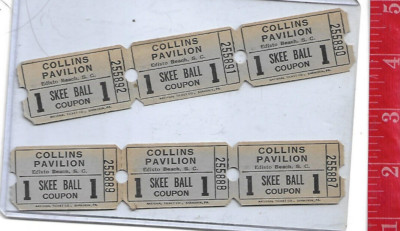Vintage lot Skee ball Arcade Tickets Collins Pavilion Edisto Beach South Carolin