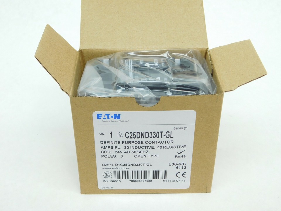 Eaton C25BNB230T Definite Purpose Contactor Non-Reversing 2P 30A 24V 50/60Hz B N Eaton C25BNB230T Definite Purpose Contactor Non-Reversing 2P 30A 24V 50/60Hz B N