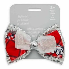 Disney Parks Minnie Mouse Christmas Holidays Plaid Light-Up Hair Bow NWT 