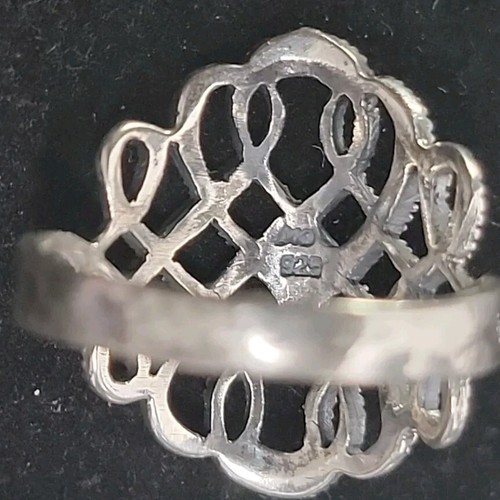Vintage 80's Sterling Silver Texture Filigree Marcasite Ring Size 9 Stamp MO 925 - Picture 15 of 17