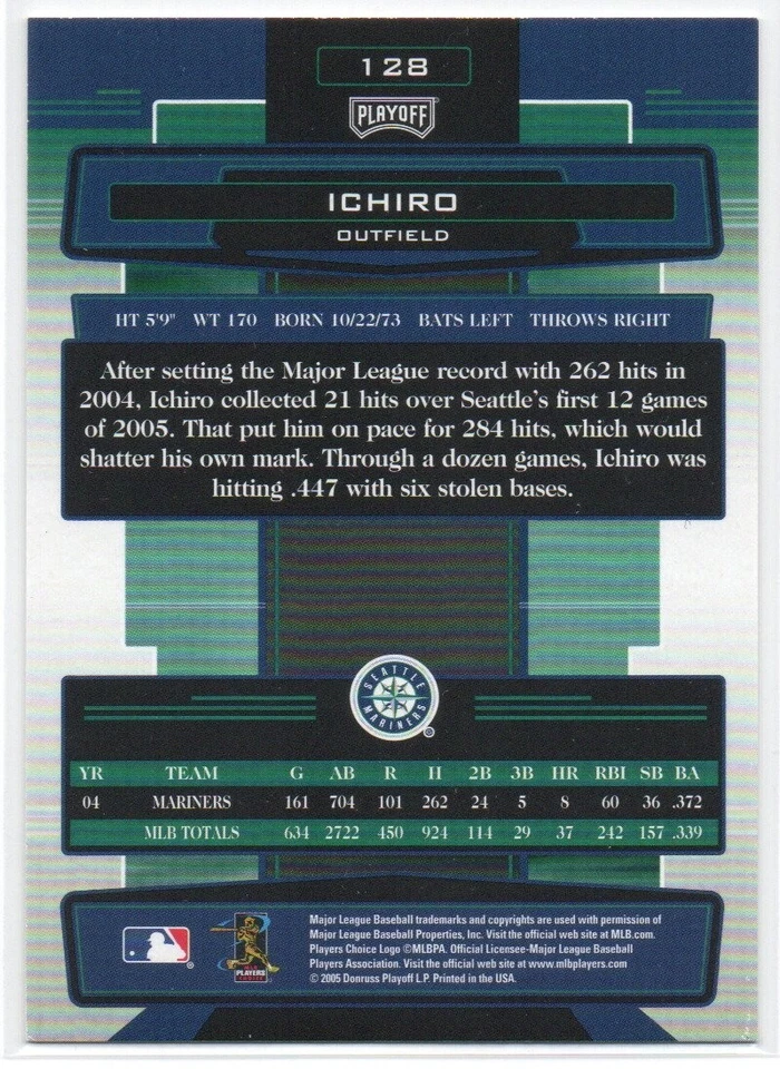 Ichiro Suzuki 2005 Absolute Memorabilia #128 Seattle Mariners Hall of Fame #2 - Image 2 of 2