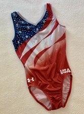 Under Armour GK ELITE Go For The Gold USA Leotard GYMNASTICS Bling UA Flag AXS