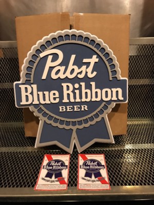 PBR ART Pabst Blue Ribbon Beer ~ 3D LOGO 14 X 15 Sign Tacker With FREE STICKERS