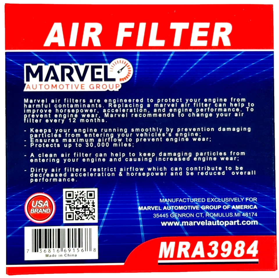 Filtro de aire motor Marvel MRA3984 (16546-AA090) para Subaru Outback 2005-2019 Foto 3 de 4