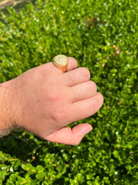 Alternate view of Mens Real 14k Gold Plated 925 Silver Sailor Navigational North Star Compass Ring