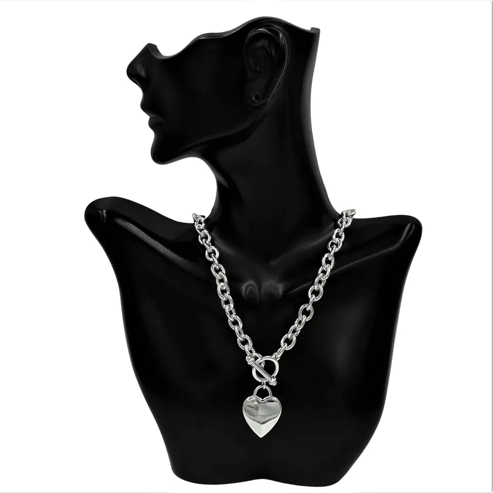 Сердце ярлык толщиной цепочка ссылка переключения ожерелье из чистого серебра - Изображение 4 из 4