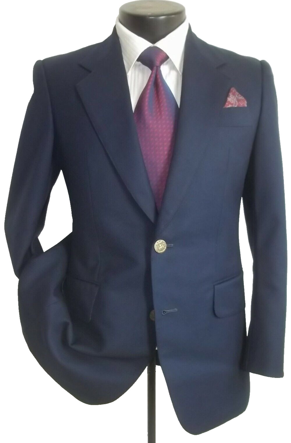 ]] Chesterfield Solid Navy Blue 2Button Center Ve… - image 1