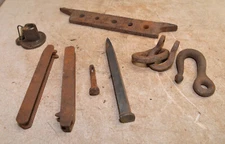 Antique farm hardware lot hitch hook pin bracket collectible vintage tool lot