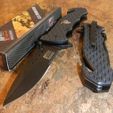 MTech BLACK Skull Medallion Serrated G10 Rescue Spring Assisted Pocket Knife NEW