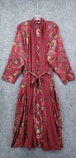 VINTAGE Victorias Secret Robe Womens M Medium Red Long Gold Label Floral Lounge