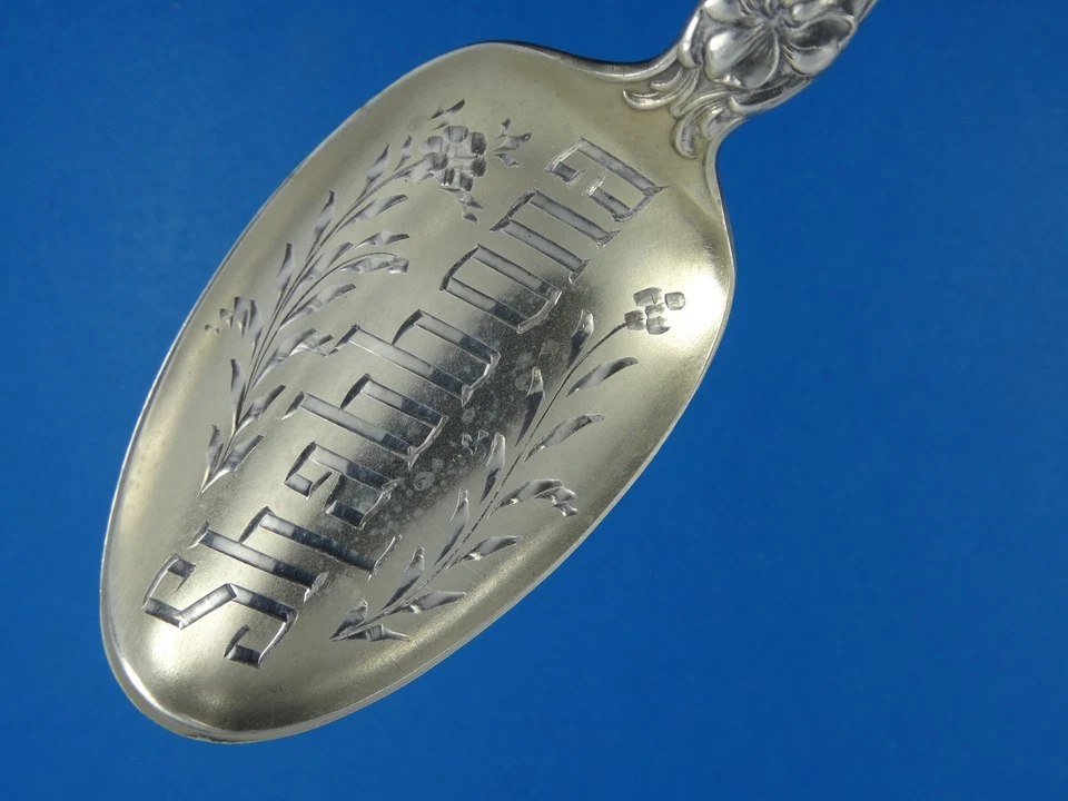 ART NOUVEAU R. WALLACE & Sons MFG. Cuchara de plata esterlina con patrón violeta Co. 1904 Foto 2 de 4