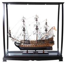 Large Tall Ship Model Display Case Table Top Wood & Plexiglass Cabinet Stand New