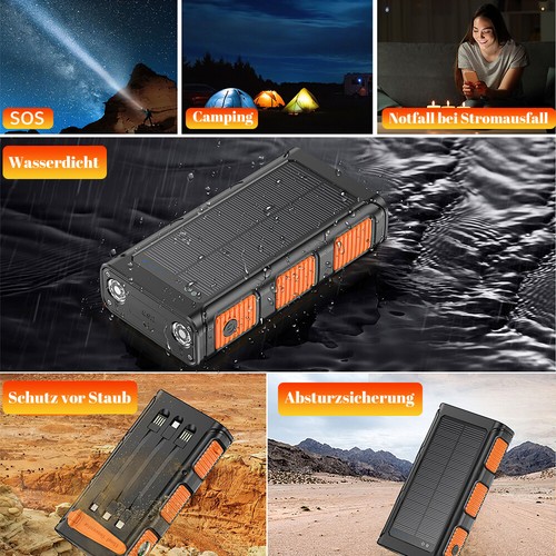 Solar Powerbank 46000mAh Externer Batterie Kurbel Ladegerät 3Kabeln Taschenlampe - Zdjęcie 6 z 28