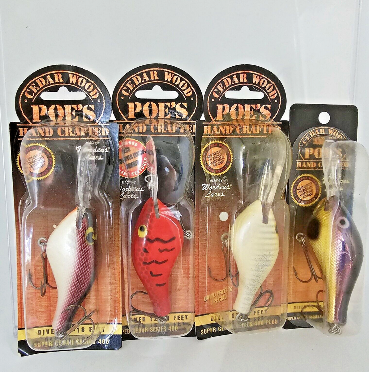 Vtg New Poe's Series 400 Cedar Wood Crankbait Lure 3/4 Oz 10