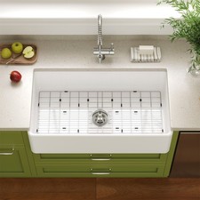 36" Large Fireclay Farmhouse Apron Kitchen Sink Single Bowl w/ Grid Strainer