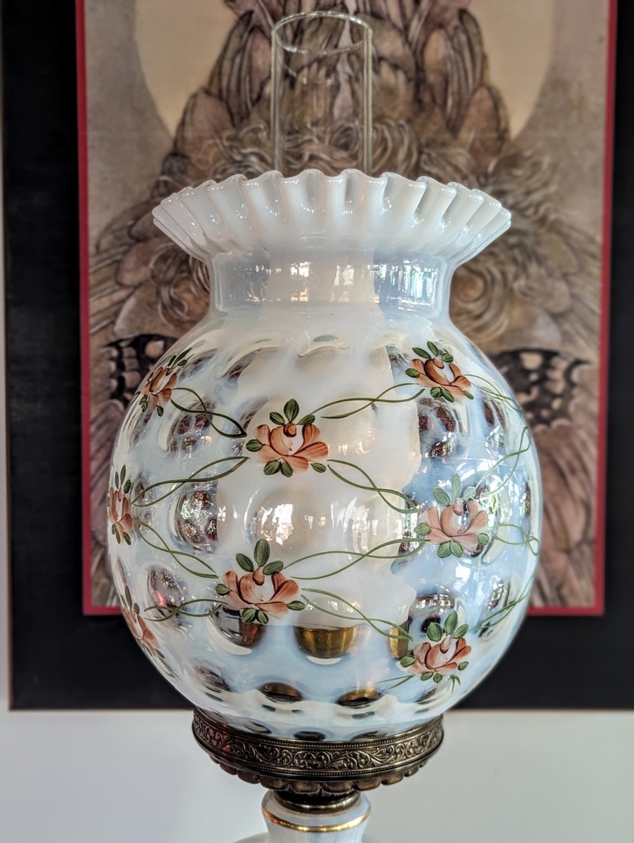 FENTON 花柄 カスタードサテンガラス 2つセット 1匹耳負傷 FENTON 花柄