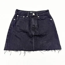 Zara Black Denim Pencil Straight Raw Hem Edge Skirt Size XS