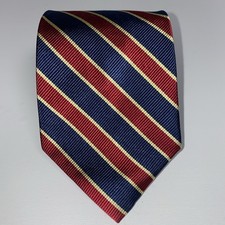 Land’s End Vintage Repp Diagonal Stripes Red/Blue/Gold Silk Made In USA 3.75”W
