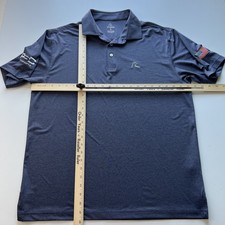 Rhoback Polo Shirt Men's Large Navy Blue Performance American Flag Sleeve Patch